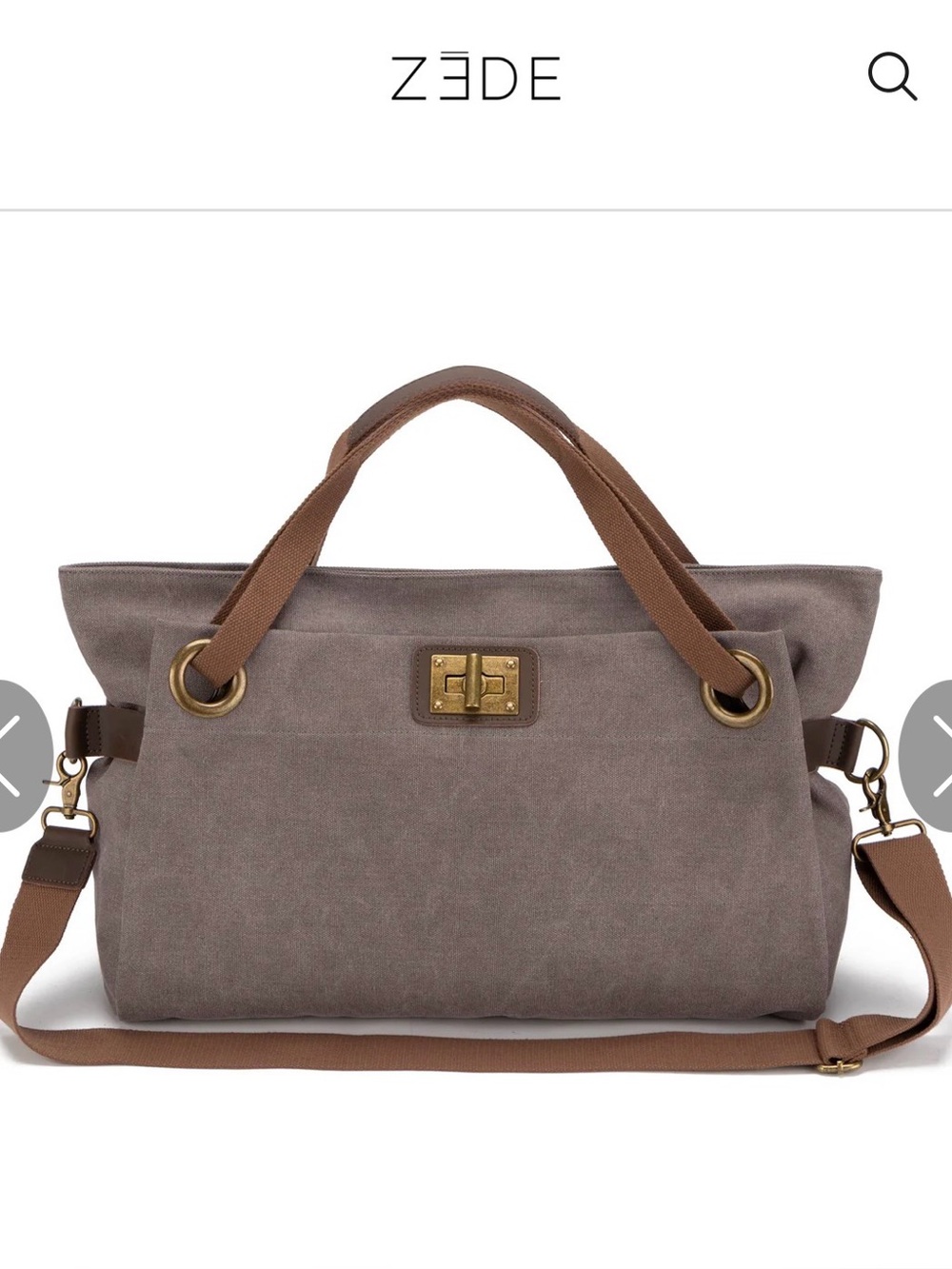 Zēde Pont-Des-Arts Grey Canvas Tote with Brown Trim. Size “Normal” NWOT
